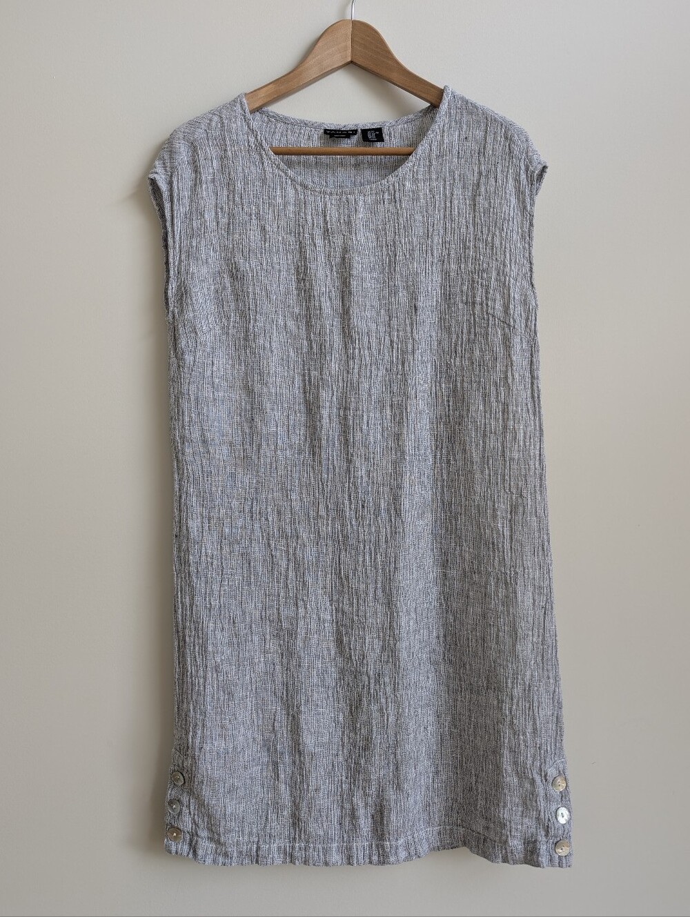 Tahari 100% linen XS Relaxed Fit Gauzy Blue Grey Sleeveless Mini Dress